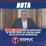 SIGMUC critica fala do secretário da Defesa Social de Curitiba sobre uso de apito em ocorrências